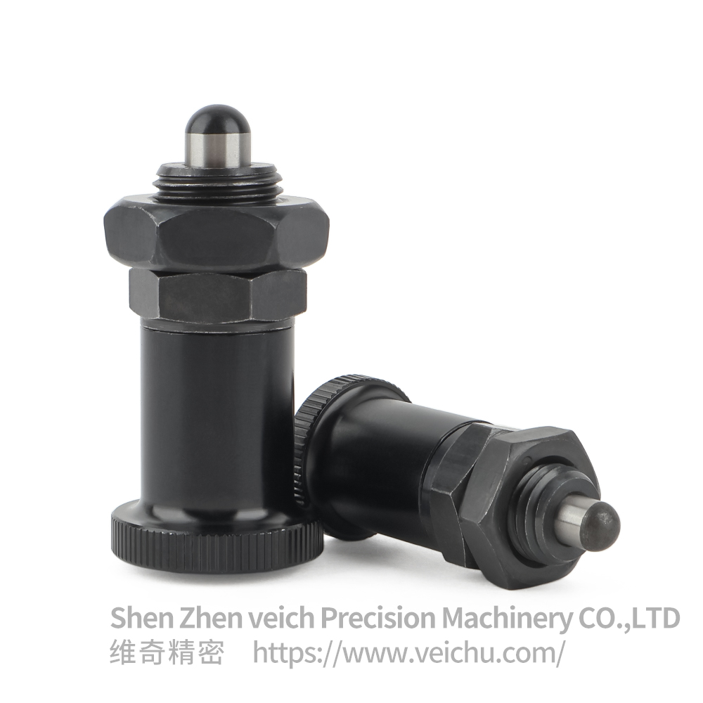 VCN214-BK-Carbon Steel Aluminum Knob Dowel Spring Loaded Plunger