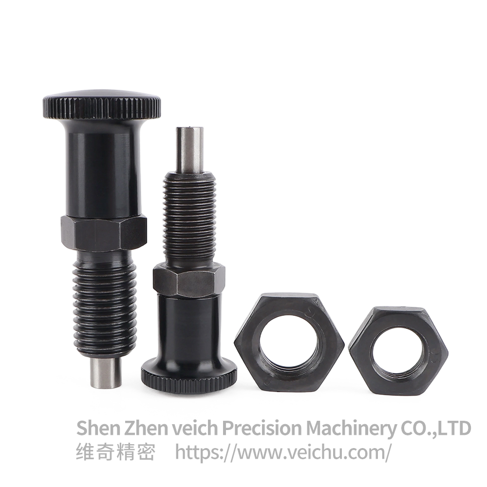 VCN210-BK-Flat Pin Carbon Steel Aluminum Knob Return Type Indexing Plunger