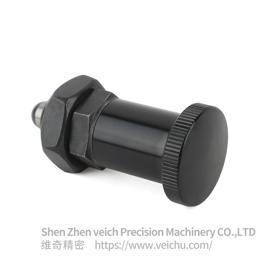 VCN214-BK-Carbon Steel Aluminum Knob Dowel Spring Loaded Plunger