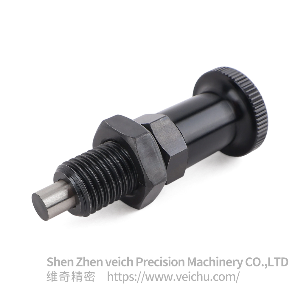 VCN210-BK-Flat Pin Carbon Steel Aluminum Knob Return Type Indexing Plunger