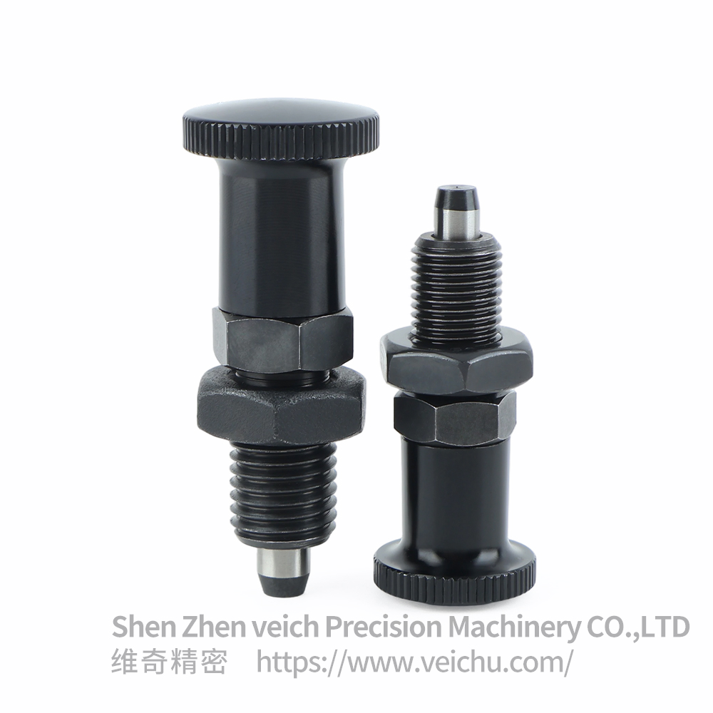 VCN210-BK-Tapered Pin Carbon Steel Aluminum Knob Return Type Indexing Plunger