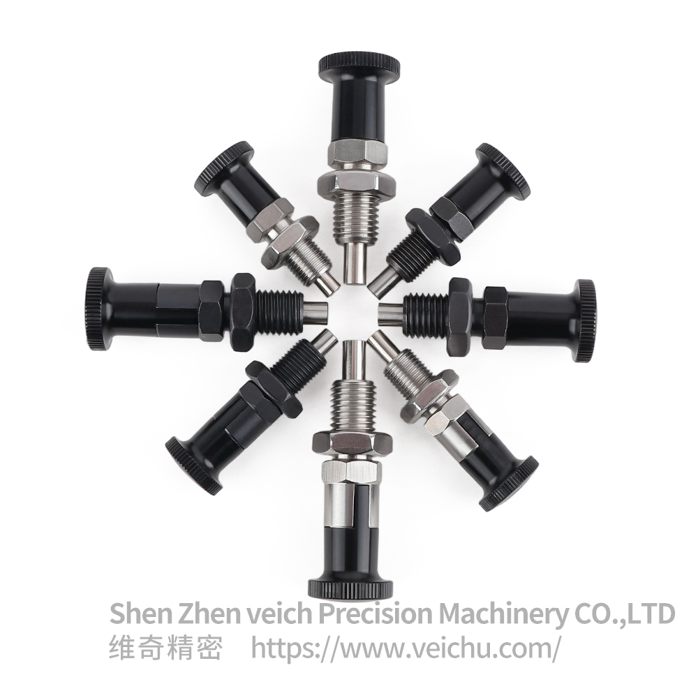 VCN210-BK-Flat Pin Carbon Steel Aluminum Knob Return Type Indexing Plunger