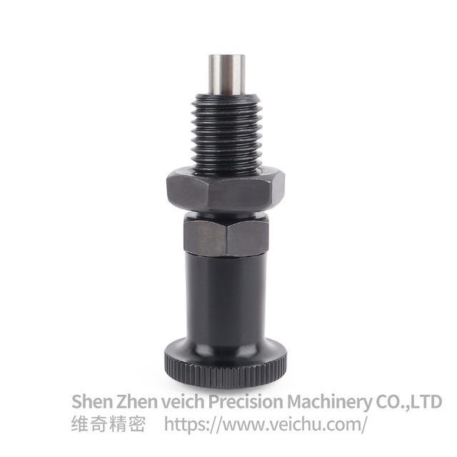 VCN210-BK-Flat Pin Carbon Steel Aluminum Knob Return Type Indexing Plunger
