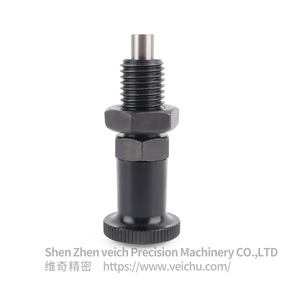 VCN210-BK-Flat Pin Carbon Steel Aluminum Knob Return Type Indexing Plunger