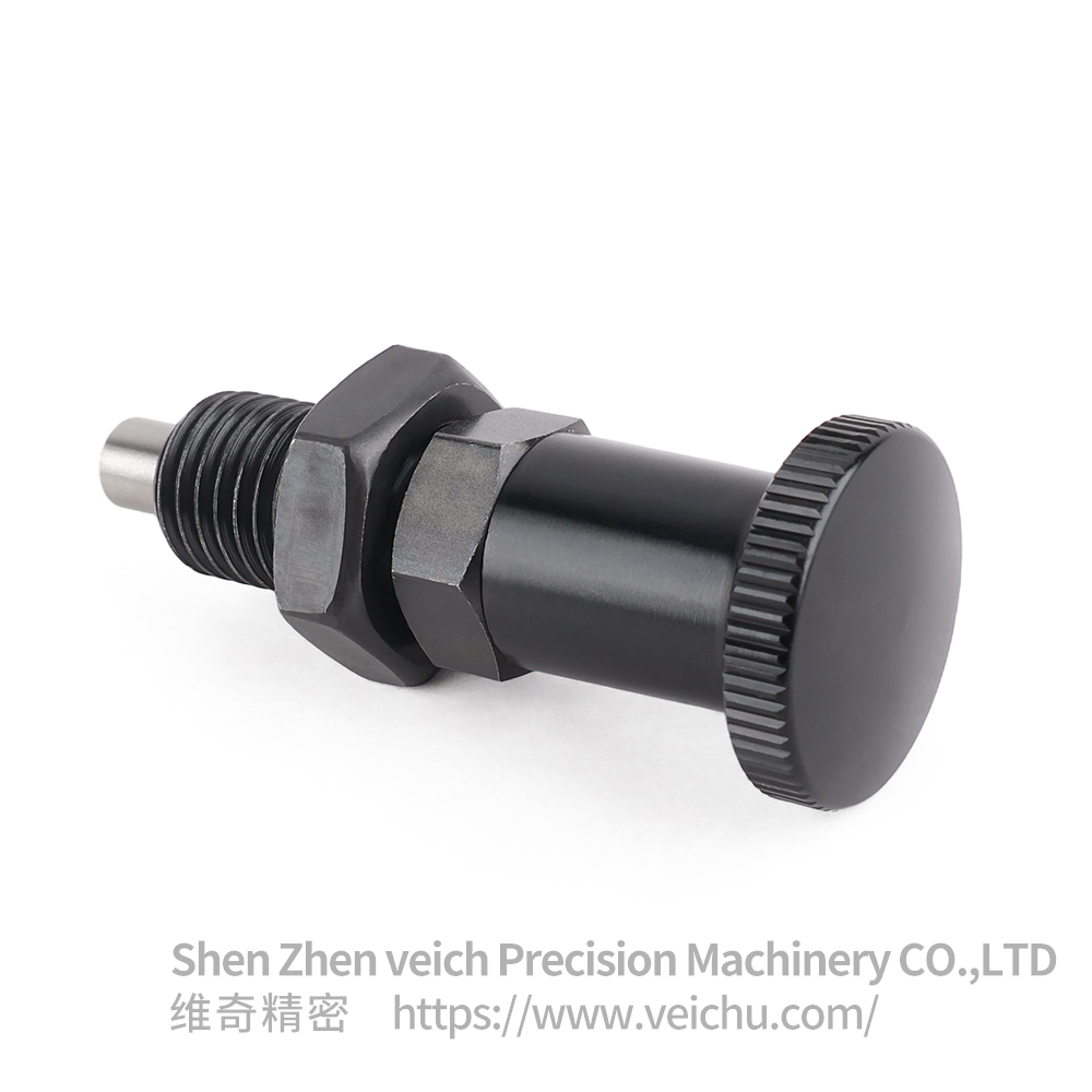 VCN210-BK-Flat Pin Carbon Steel Aluminum Knob Return Type Indexing Plunger